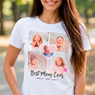 Unique "Best Mum Ever" Custom 5 Photo Collage T-Shirt