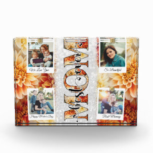 Unique Best Mum Ever Custom Floral Photo Collage Block