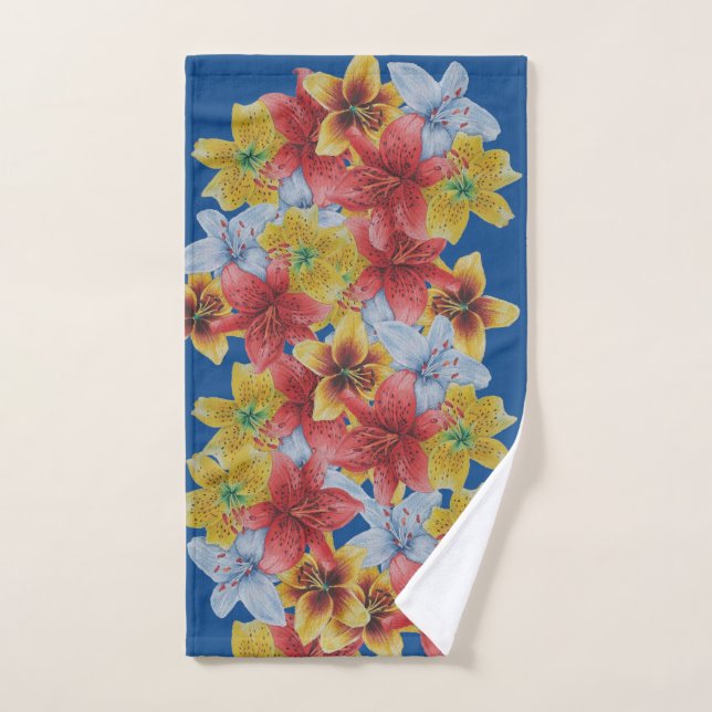 unique big and bold colourful flowers floral hand towel (Hand Towel)
