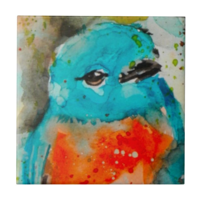 Unique Bird Watercolor Ceramic Tile (Front)