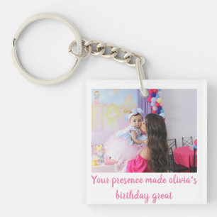 Unique birthday baby photo guest thank note  key ring