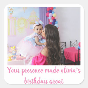 Unique birthday baby photo guest thank note  square sticker