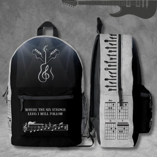 Unique Black and Grey Rock Guitar Treble Clef Printed Backpack