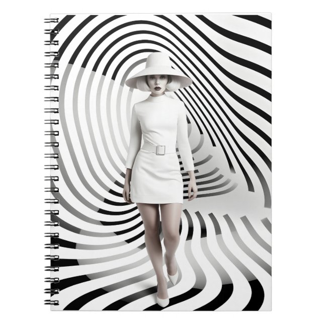 Unique Black And White Female Art Illustration Notebook (Front)