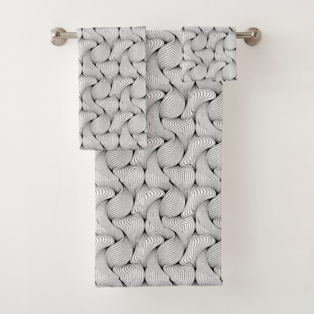 Unique Black and White Interwoven Lines Bath Towel Set (Insitu)