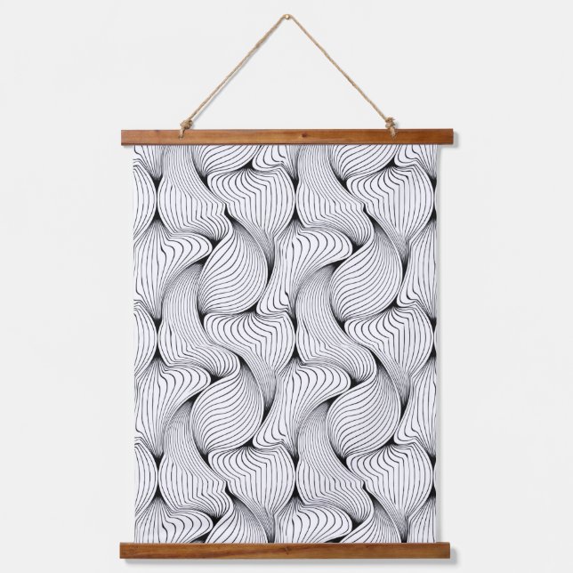 Unique Black and White Interwoven Lines Hanging Tapestry (Front)