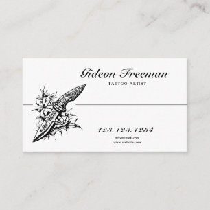 Unique Black and White Knife Rose Tattoo Artist Business Card