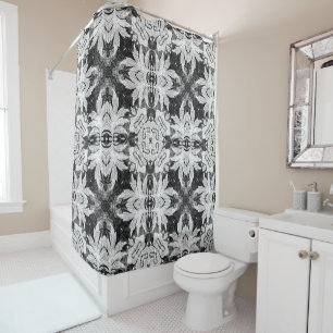 Unique Black and White Lace Look Pattern Shower Curtain