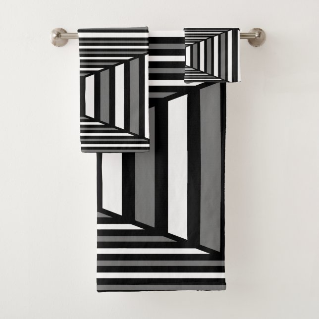 Unique Black and White Pattern Bath Towel Set (Insitu)