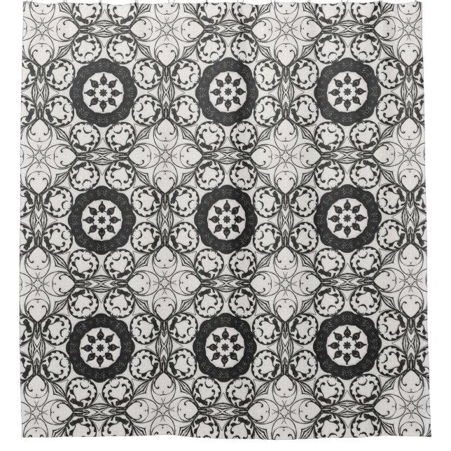 Unique Black and White Pattern Shower Curtain (Front)