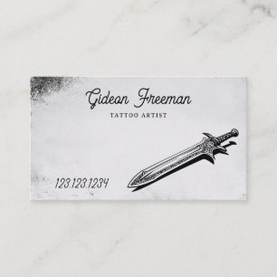 Unique Black and White Sword Tattoo Artist Business Card