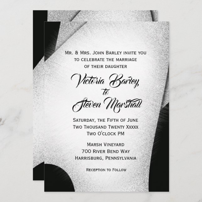 Unique Black and White Wedding Invitation (Front/Back)