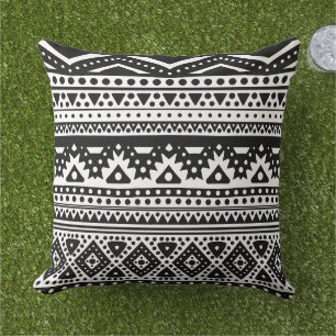 Unique Black And White Zigzag Stripes Tribal Art Cushion