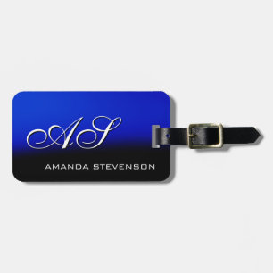 Unique Black Blue White Script Monogram Bag Tag
