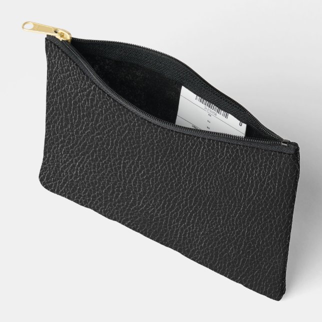 Unique Black Leather Texture Finish Background Accessory Pouch (Open)