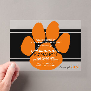 Unique Black & Orange Graduation Pawprint Elegant Acrylic Invitations