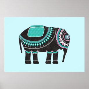 Unique Black Ornate Elephant Design, Modern Poster