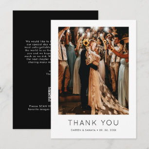 Unique Black Photo QR Code Wedding Thank You Card