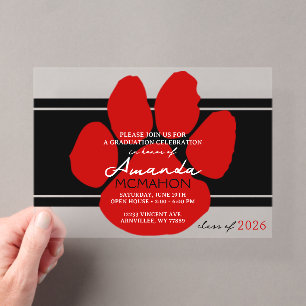 Unique Black & Red Graduation Pawprint Elegant Acrylic Invitations
