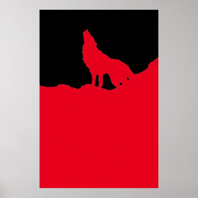 Unique Black & Red Pop Art Wolf Silhouette Poster (Front)