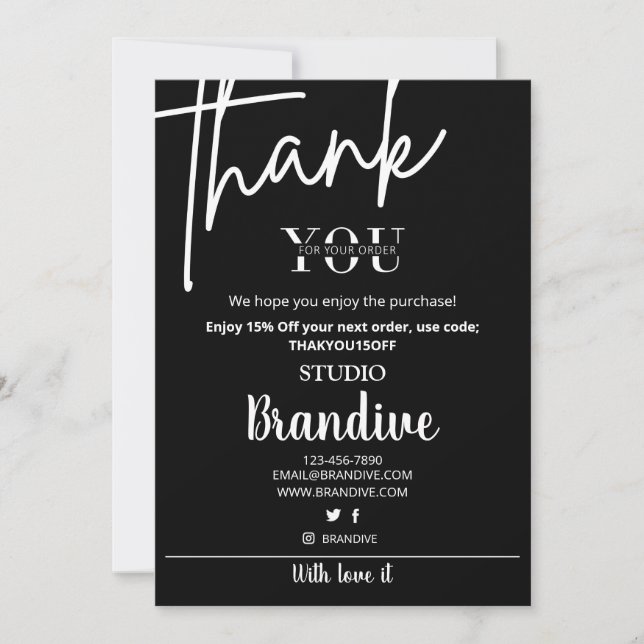 Unique Black thank you Business card (Front)