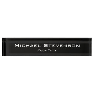 Unique Black White Elegant Modern Desk Nameplate