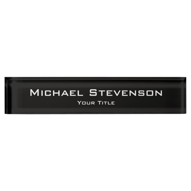 Unique Black White Elegant Modern Desk Nameplate (Front)