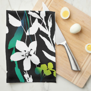 Unique Black & White Floral & Bright Colour Accent Tea Towel
