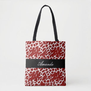 Unique Black & White Giraffe Print Pattern Name Tote Bag
