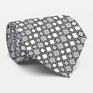Unique Black White Grey Circles Squares Pattern Tie
