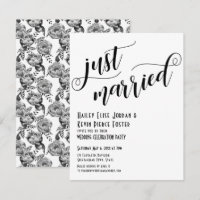 Unique Black White Just Married Typography Peonies