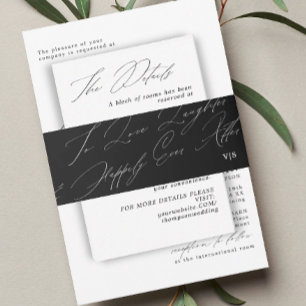 Unique Black White  Love Laughter Monogram Wedding Invitation Belly Band
