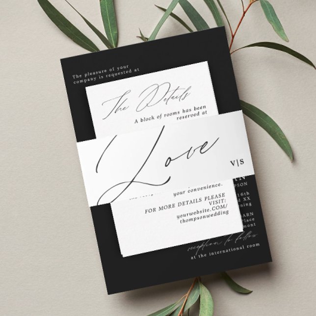 Unique Black White Love Monogram Wedding Invitation Belly Band (Creator Uploaded)