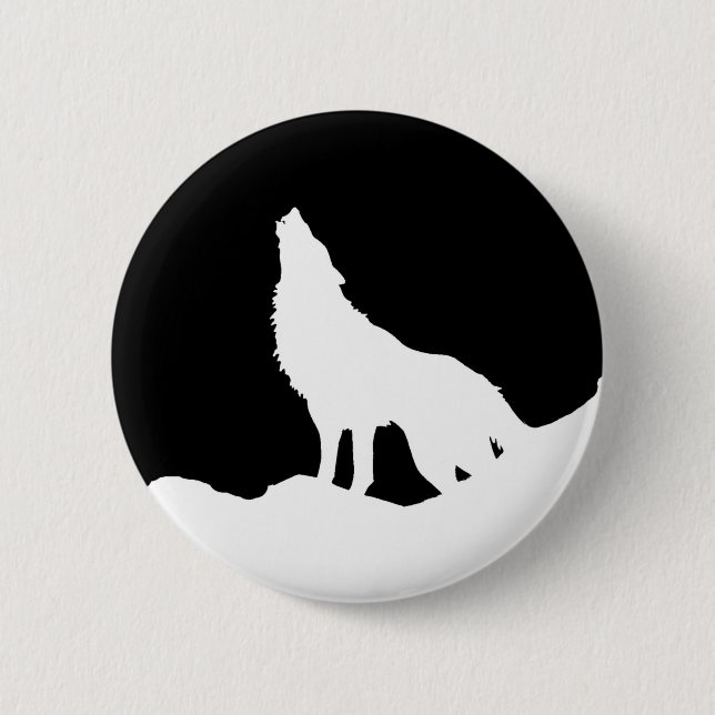Unique Black & White Pop Art Wolf Silhouette 6 Cm Round Badge (Front)