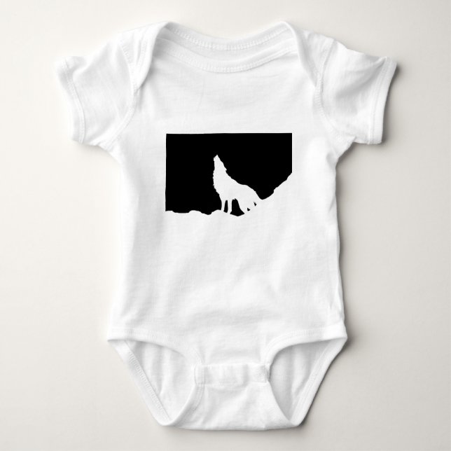 Unique Black & White Pop Art Wolf Silhouette Baby Bodysuit (Front)