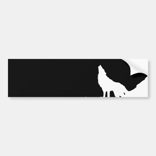 Unique Black & White Pop Art Wolf Silhouette Bumper Sticker (Front)
