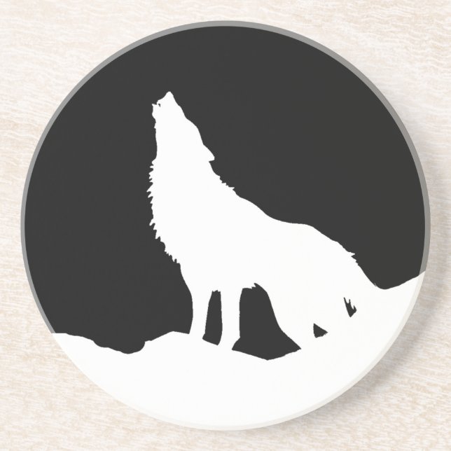 Unique Black & White Pop Art Wolf Silhouette Coaster (Front)