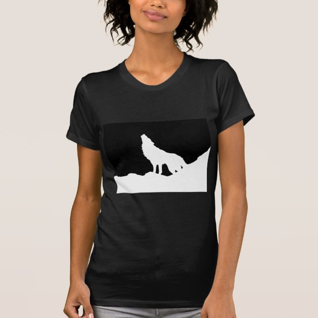 Unique Black & White Pop Art Wolf Silhouette T-Shirt (Front)