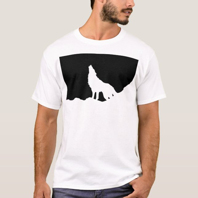 Unique Black & White Pop Art Wolf Silhouette T-Shirt (Front)