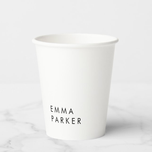 Unique Black White Trendy Add Your Name Paper Cups (Front)