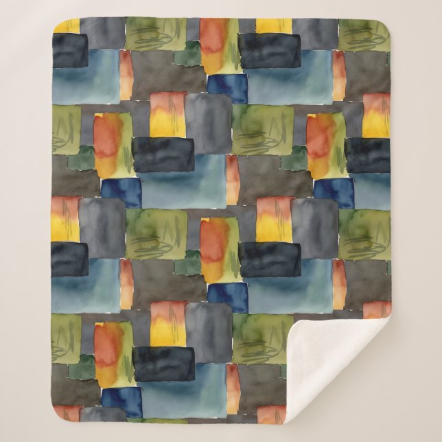 Unique blocked colors seamless pattern sherpa blanket (Front)