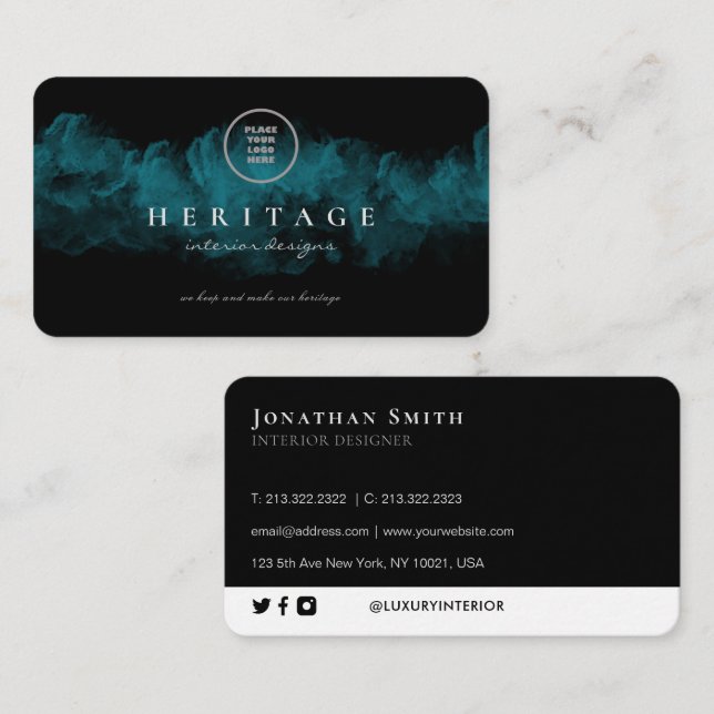 Unique Blue Cloudy and Black Add Your Logo Business Card (Front/Back)