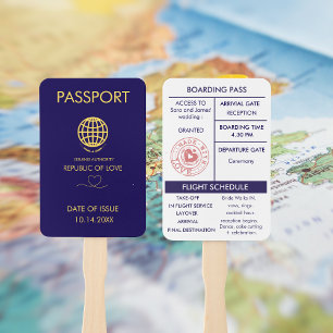 Unique Blue Destination wedding Passport Program Hand Fan