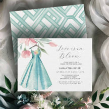 Unique Blue Dress Bridal Shower Invitations