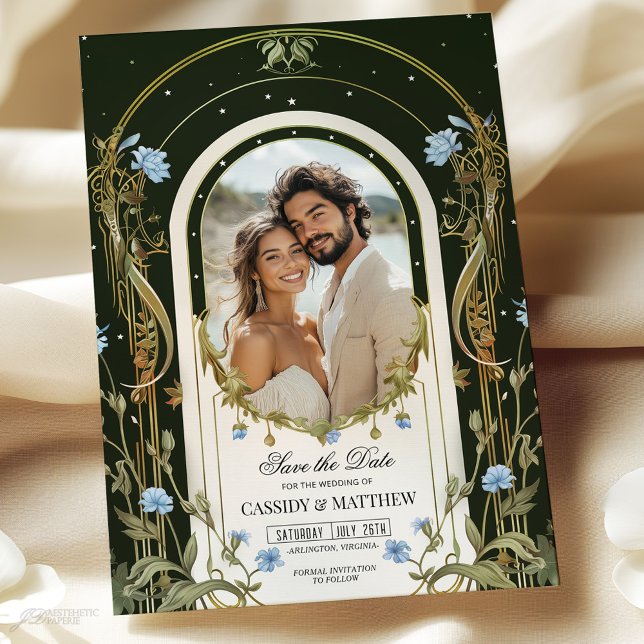 Unique Blue Floral Save the Date Photo  Invitation (Creator Uploaded)