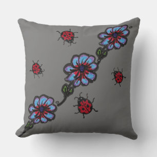 Unique Blue flowers and lady bugs Cushion