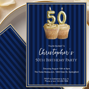 Unique Blue Gold 50th Birthday Invitation For Him
