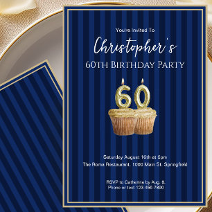 Unique Blue Gold 60th Birthday Invitation For Him