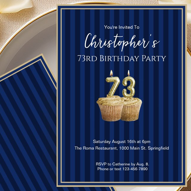 Unique Blue Gold 73rd Birthday Invitation For Him (Creator Uploaded)