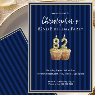 Unique Blue Gold 82nd Birthday Invitation For Him